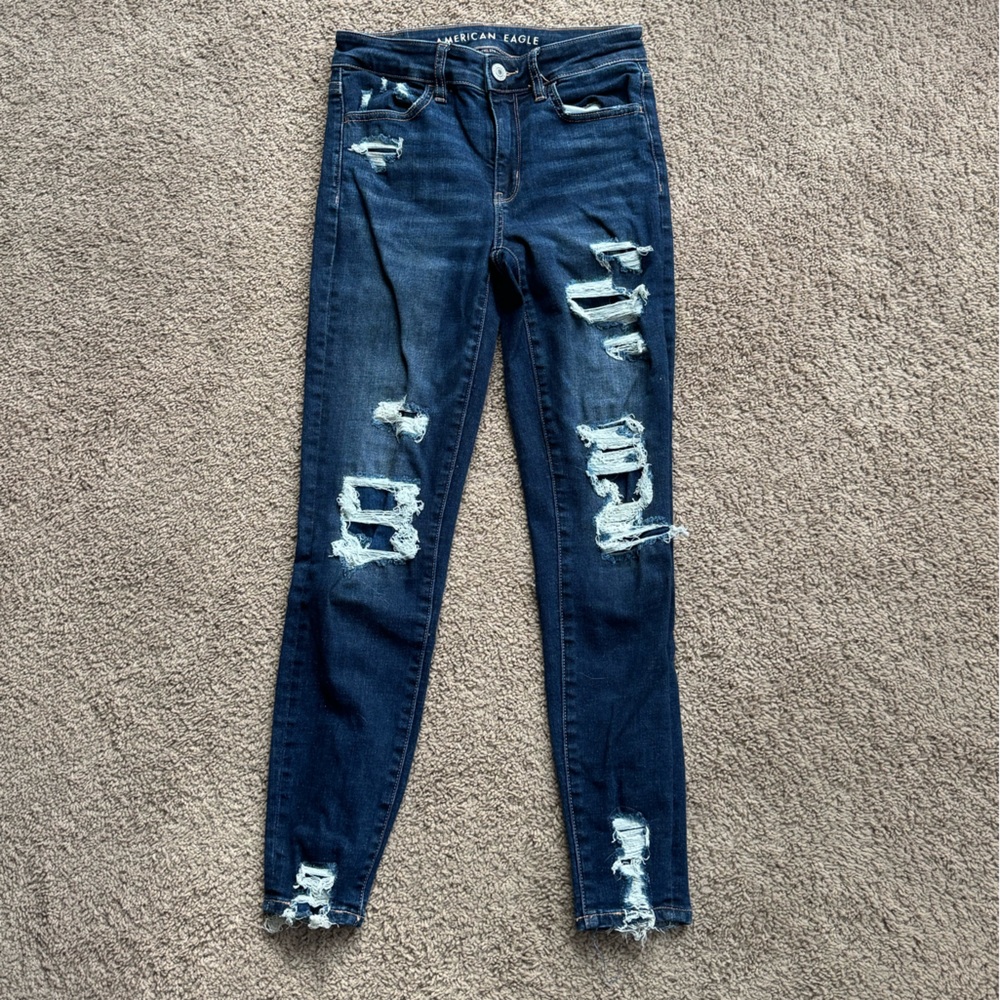 American Eagle Outfitters Women's Ripped Dark Blue Skinny Jeans